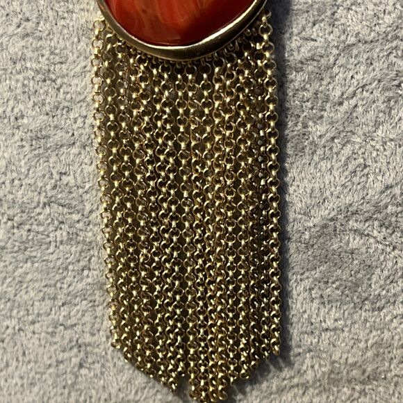 NWT Chico’s Faux Stone Goldtone Tassel Statement Necklace Red Orange - Picture 3 of 9